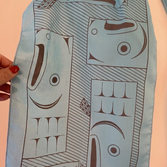 Vtg Barry Herem Scarf Blue1979 Northwest Coast Native Design Pacific 11 x 54” - Picture 3 of 9